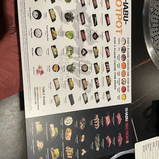 Menu - hot pot