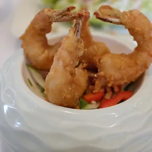 fried shrimp in a white bowl