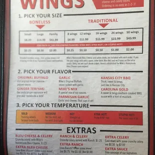 The wing menu, probably the one every one cares about the most!