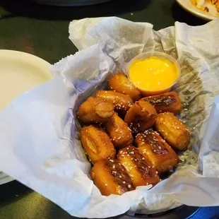 Pretzel Bites And Beer Cheese. More nacho cheese than beer cheese but still not bad.