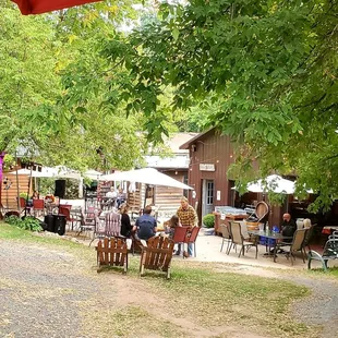 a group of people sitting outside