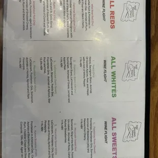 Wine slushy and flight menu
