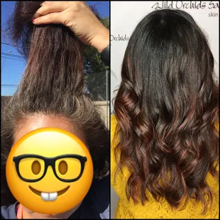 Excuse the pic, but wanted to show how beautiful my hair came out...I was making goofy face so I covered it with an even goofier emoji LOL