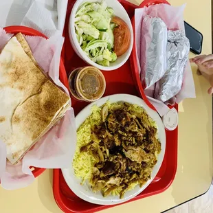 Chicken Shawarma Plate and Wild Cheese Steak Wrap