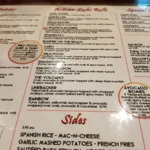 sushi and sashimi, menu