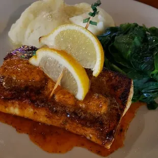 Blackened Lemon Mahi Mahi w/Spinach and Mashed Potatoes