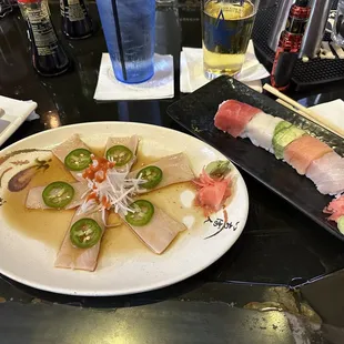 Yellowtail Sashimi and Rainbow Sushi