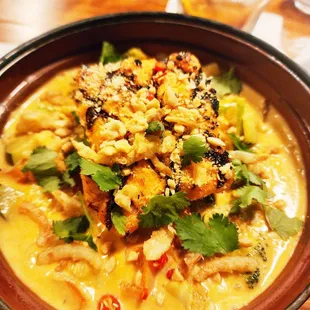 From their special Halloween menu...vegan lemongrass curry with vegetables and salmon added