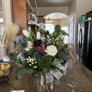 Stunning floral arrangement by Denise at Wild Rose Floral! Fresh, original, breath taking.