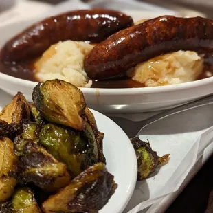 sausages and brussels sprouts