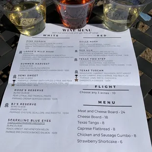 Wine flight and menu