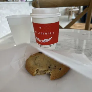 chocolate chip cookies and chai latte