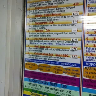 menus on the wall