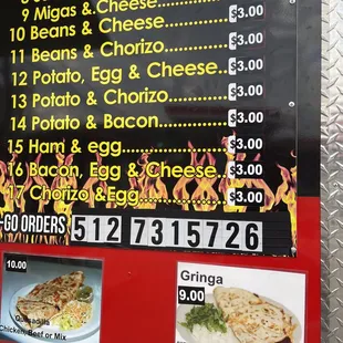 Recent menu. The Gringa looks like it can feed a small army!