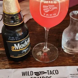 Negra Modelo and a Watermelon mimosa.