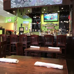 tables and chairs in a restaurant