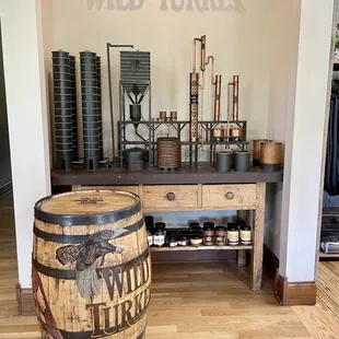 a barrel of whiskey in a store