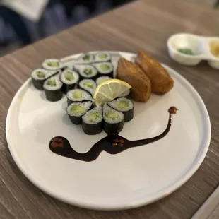 Cucumber Roll, Avocado Roll, and Inari Roll