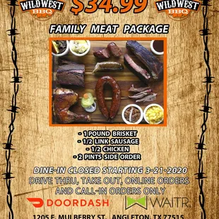 a flyer for a family meat package