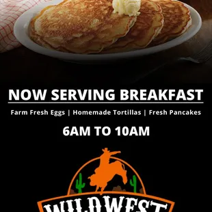 Fresh farm eggs, homemade tortillas and fresh pancakes every morning from 6AM to 10AM.