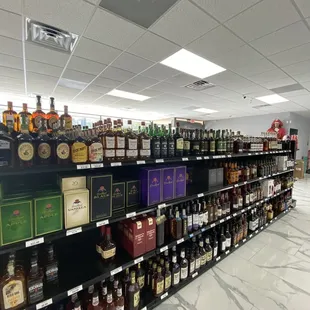 shelves of liquor in a liquor store