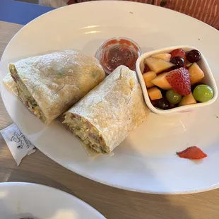 Ham burrito with fruit