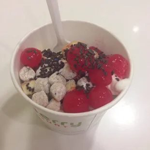 a bowl of cereal with a spoon in it