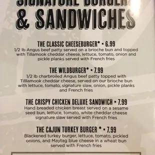 Signature Burgers &amp; Sandwiches.