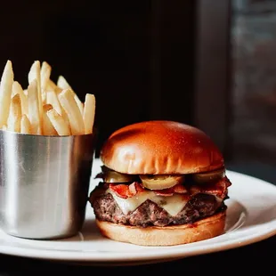 a burger and fries