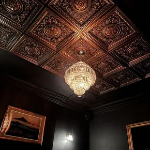 a chandelier suspended from the ceiling