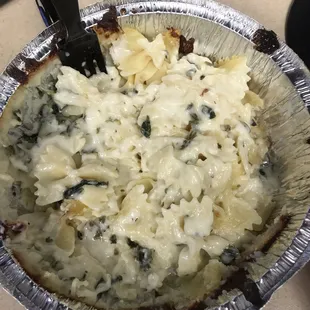 Chicken and spinach pasta- the top cheesy layer is missing. Guess I was hungry before I thought to take a pic.