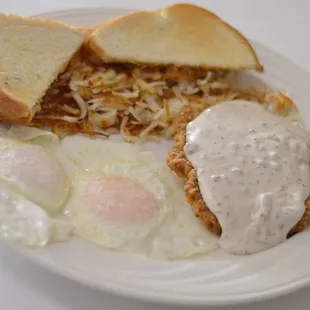 Country fried steak and eggs