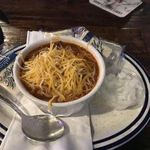 Cup of Chili! side of fresh onions was a nice touch