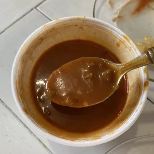 a spoon full of soup