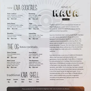 Kava menu