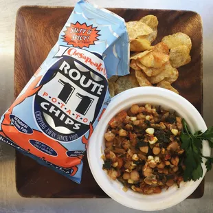 Chickpea stew special, and local Route 11 chips