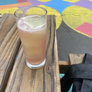 Gin+cucumber cocktail - named something like "Tall in the Grass." Cucumbers infused into the ice cubes for that green color!