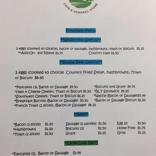 Breakfast Menu