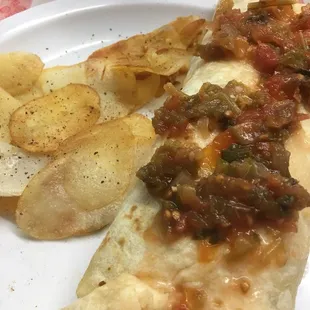 Breakfast burrito with home fries