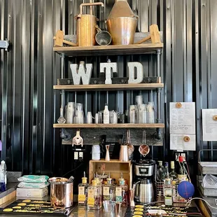 a variety of bottles on shelves