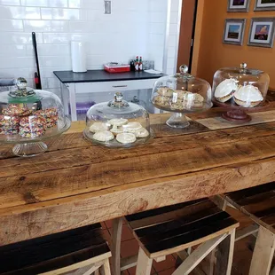 a table with a variety of pastries on it