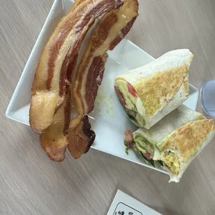 Pesto Egg Wrap with a side of Bacon