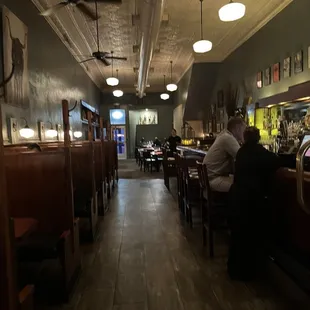 Historic Wilders&apos; wooden booths and bar.
