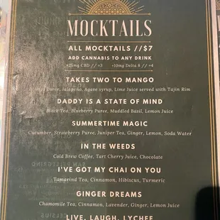 Menu - mocktails