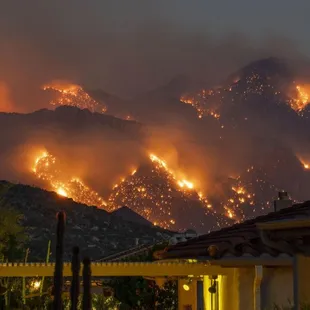 a wildfire in the mountains