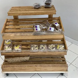 a display of baked goods