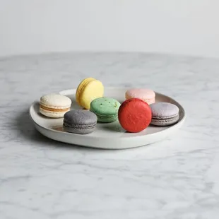 a plate of macarons