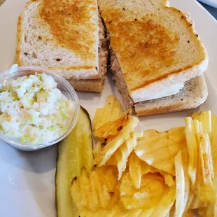 Thick Tuna &amp; Swiss Melt with Homemade Coleslaw, Chips &amp; Dill Pickle = $7.95.   4/22/2022
