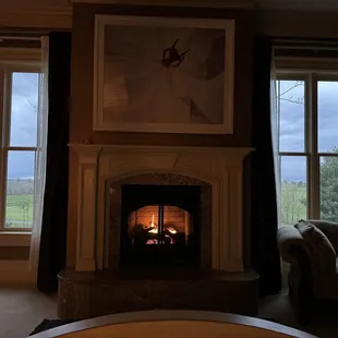 Warm fireplace for a chilly night in early April.