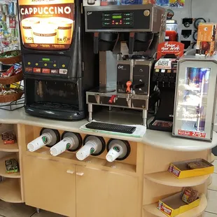 a coffee machine and a beverage dispenser